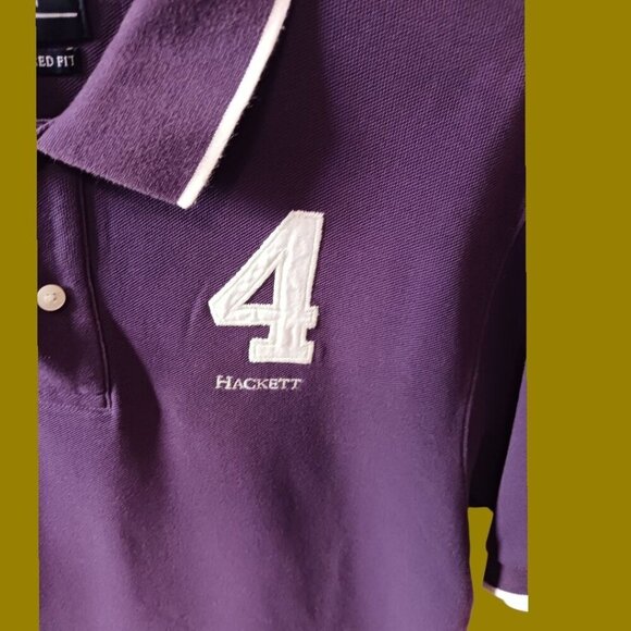 Hackett London Vtg number 4 Retro Classic Tailored Polo Shirt Purple/wht Large - Picture 12 of 12